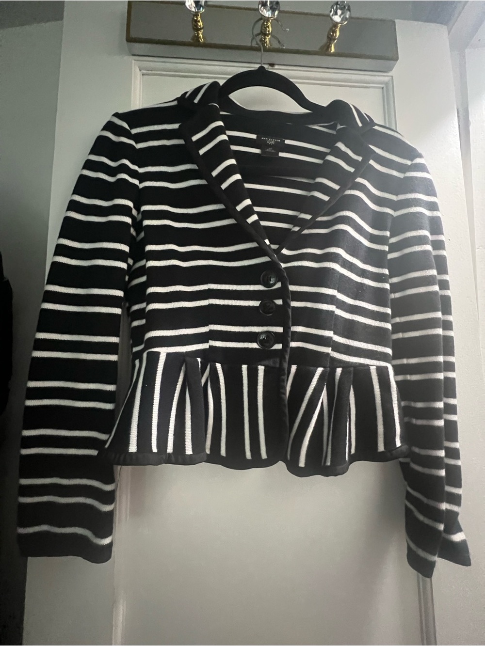 Ann Taylor Black and White Striped Peplum Blazer